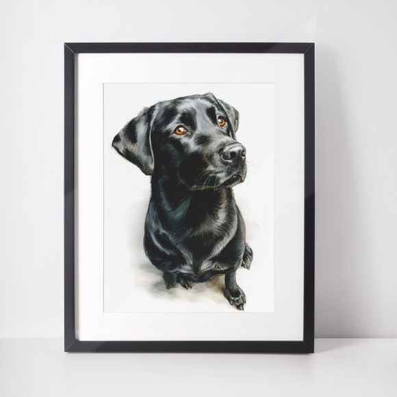 Watercolor Black Labrador Retriever Dog Portrait Wall Art Print, Unframed - Picture 3 of 7